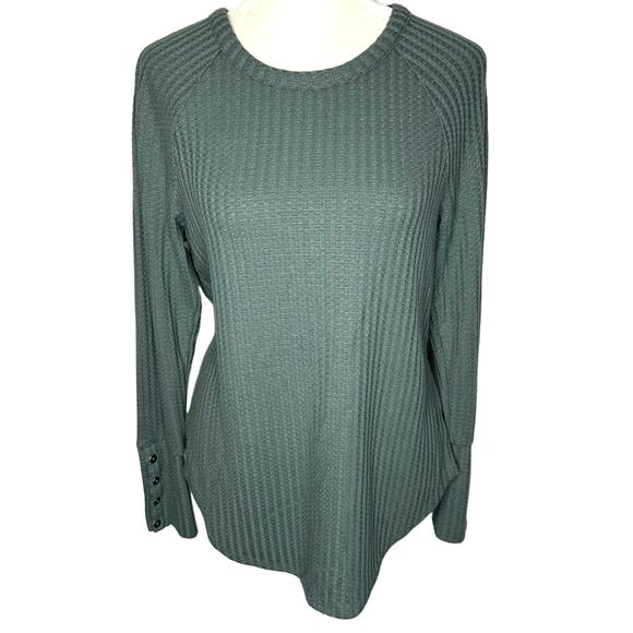 Chaser Winter Pine Teal Blue Thermal Waffle Knit Henley Pullover Women's Small - Picture 2 of 8